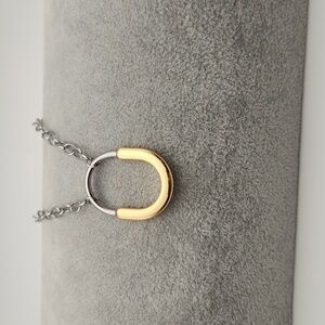 Dual Toned 18k Gold Plated Stainless Steel Padlock Style Chain Necklace.